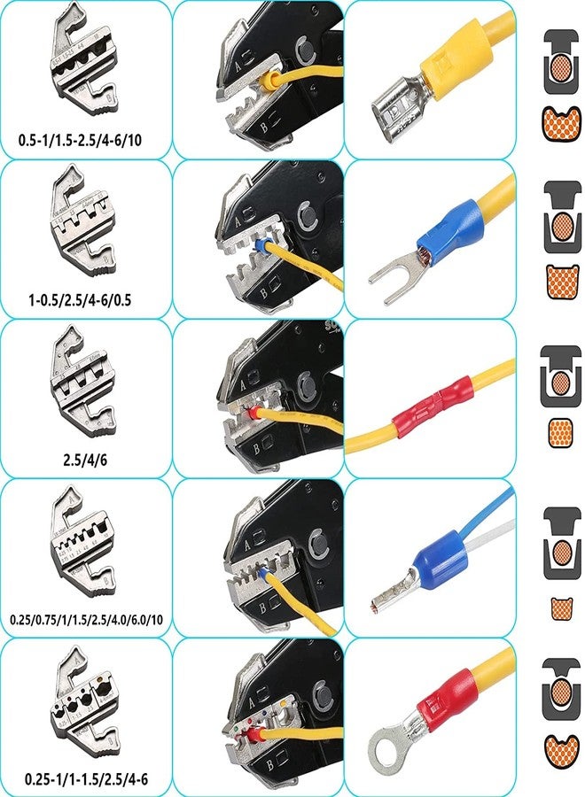 LEYDEN® VX-9CQK, 7 PCS. Quick Change Crimping Tool Kit With Box Multifunction Ratcheting Wire Stripper Cable Terminal Crimper Pliers For MC4, Ferrule, (VX-9CQK) - Image 3